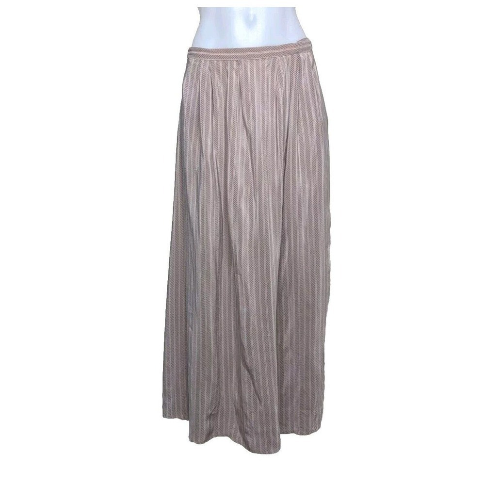 Vintage 90s 100% Silk Midi skirt Mauve Beige Stripe, Coastal Cowgirl A7